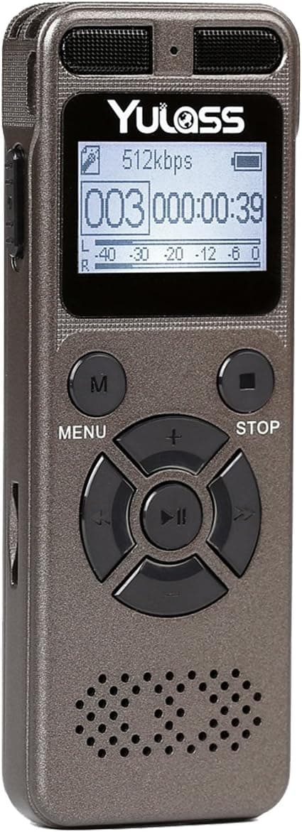 Yulass 8GB Handheld Digital Voice Recorder with Password Protection Fuction Support TF Card Expand to 64GB Memory - Gray