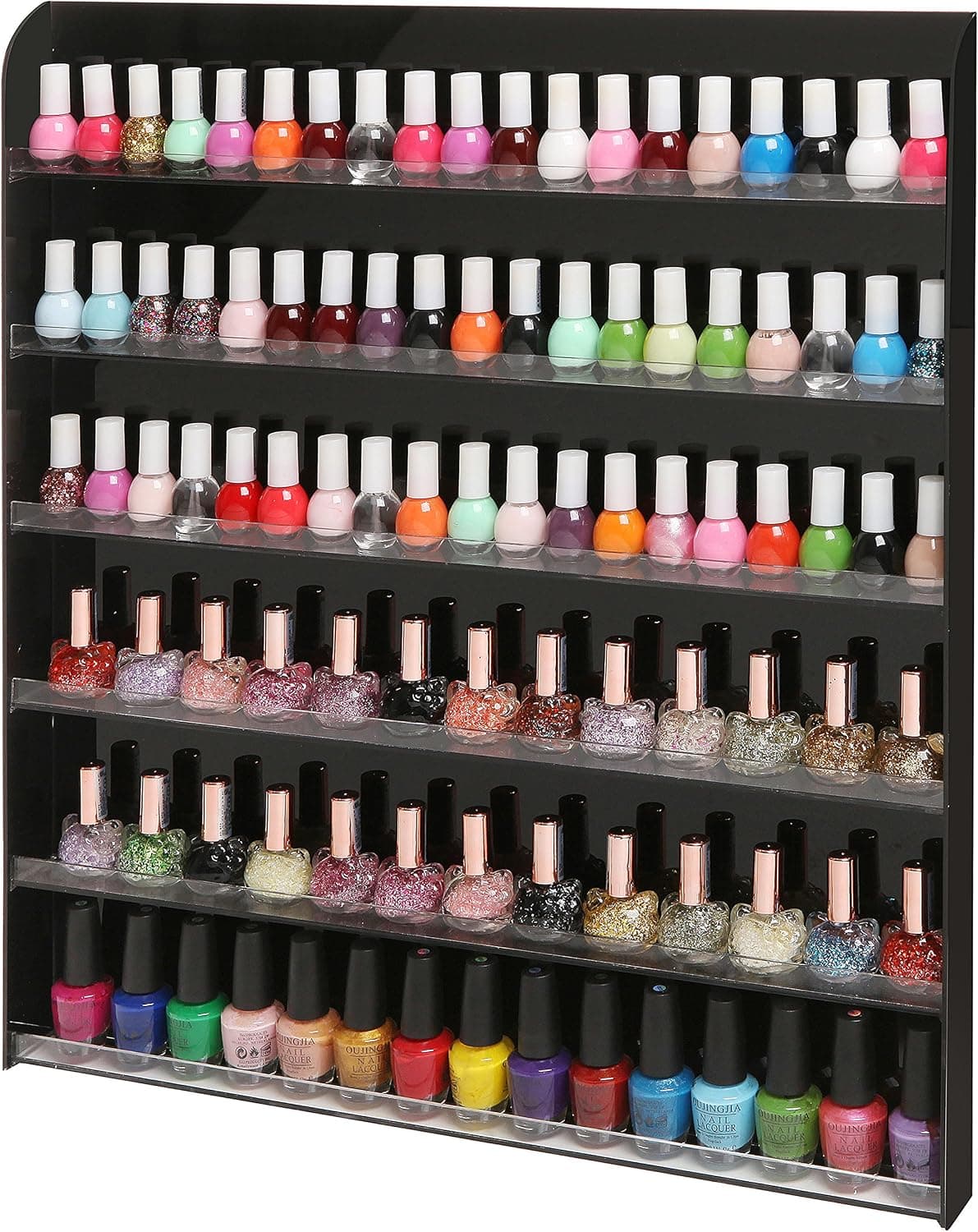 MyGift Black Premium Acrylic Wall Mounted Salon Nail Polish Rack, 6 Tier Display Shelf Storage Organizer - Holds up to 102 Nail Polish Bottles