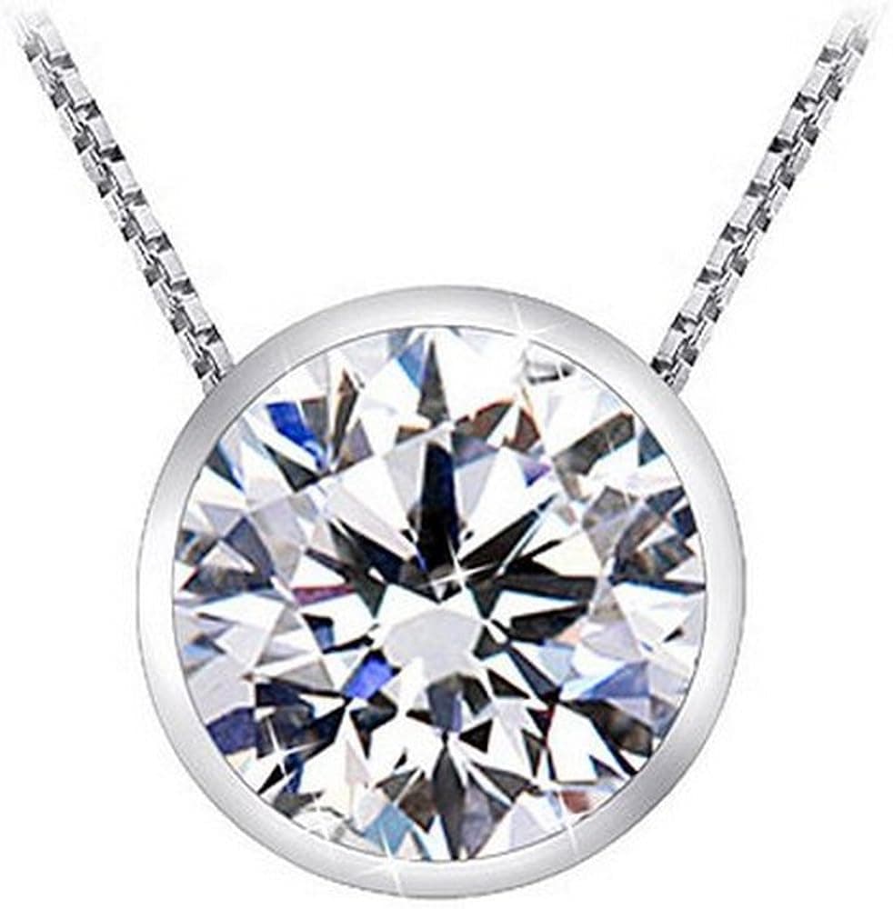 2/3 Carat Bezel Set Solitaire Diamond Pendant Necklace 18K White Gold (H, I2, 0.6 ctw) w/ 16" 14K White Gold Chain