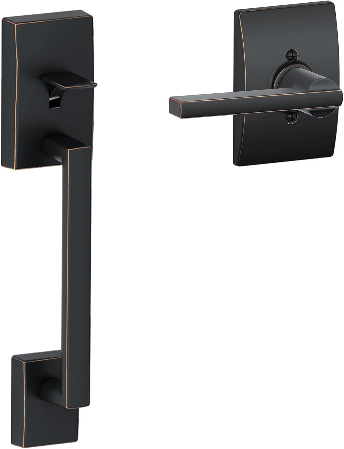 Schlage FE285 CEN 716 LAT CEN Century Front Entry Handleset with Latitude Lever, Lower Half Grip, Aged Bronze