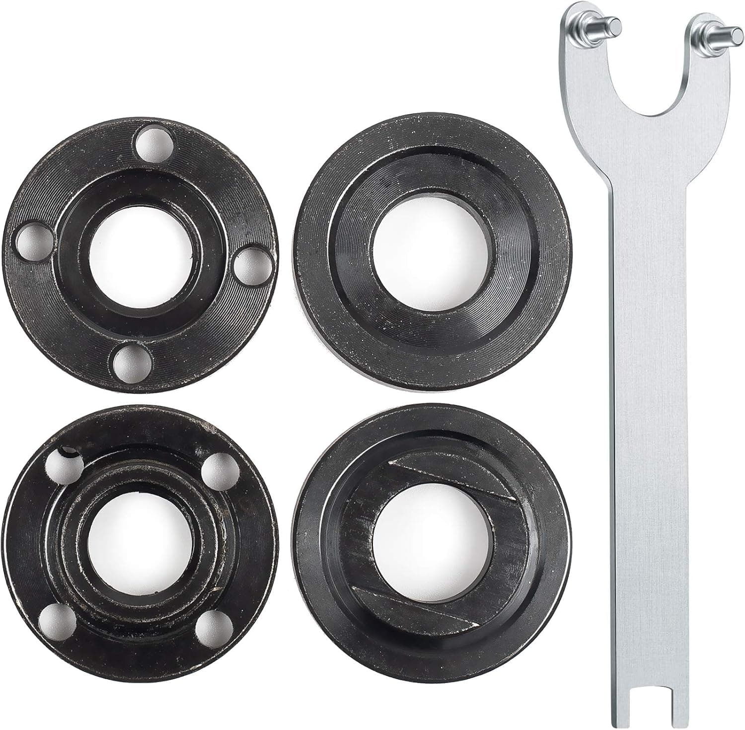 KOWOOD 4-1/2" 5" 5pcs Angle Grinder Flange Nuts with Spanner Compatible for Dewalt Makita Angle Grinder Flange with 5/8"-11 threaded shaft