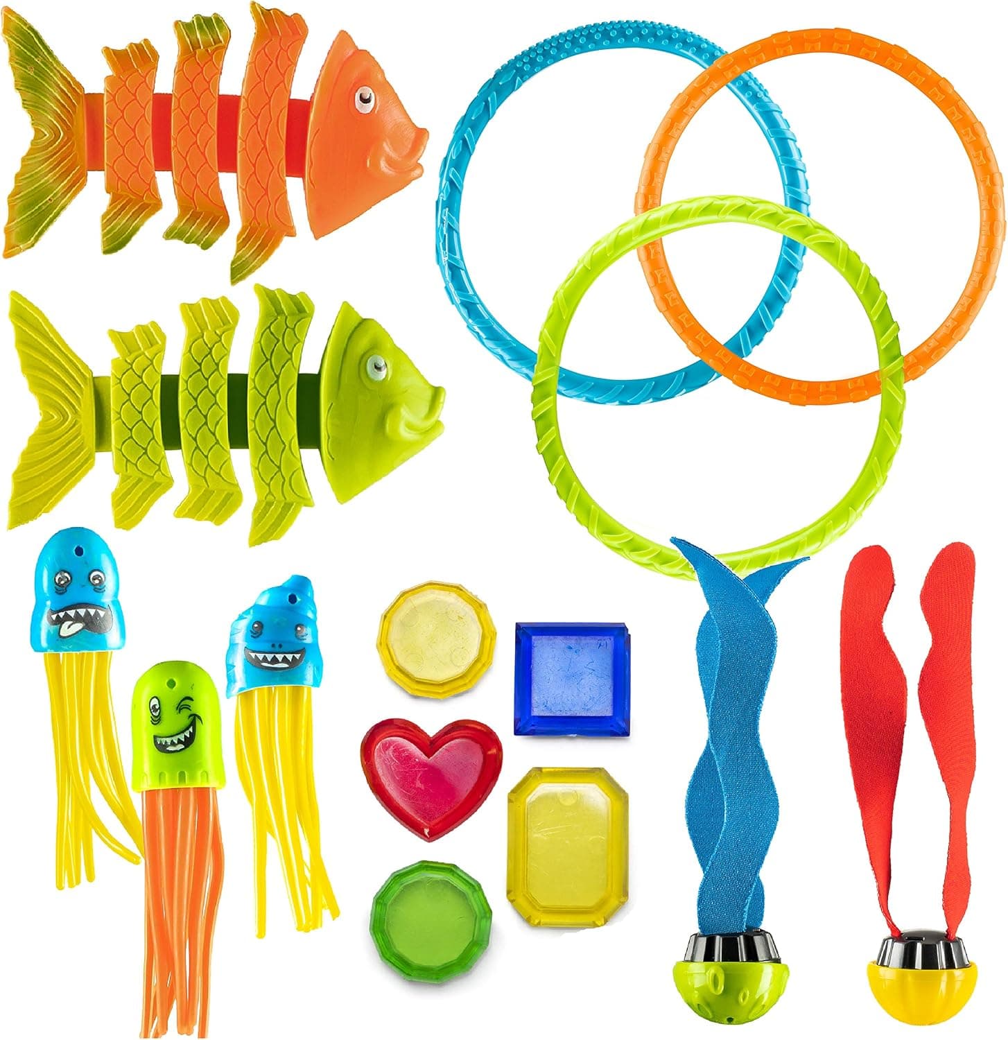 PREXTEX 15 Pack Pool Diving Toy Set with Carrying Bag for Kids Summer Fun - Sinking Diving Toys for Underwater Pool Swimming