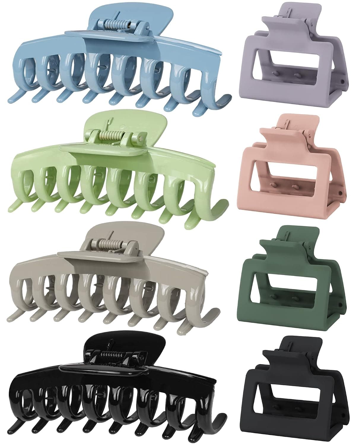 Large Hair Clips Hair Claw for Thick Hair, Lolalet 4.3 Inch Big Nonslip Banana Jaw Clip with 4 Pack 2” Small Square Hair Clamp for Women Girls Thin Fine Long Curly Hair -Style B