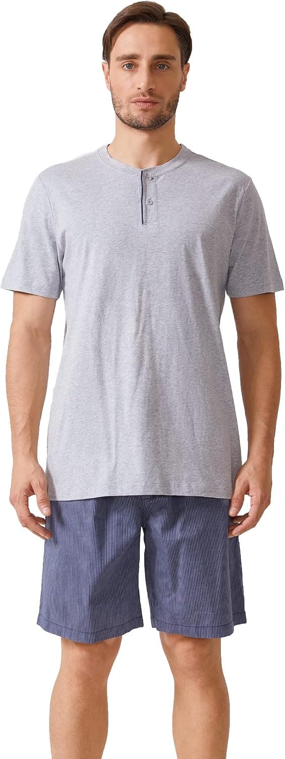 DAVID ARCHY Men's Lightweight Sleepwear Woven Cotton Button-Down Short Sleeve Pajamas Set Summer Loungewear