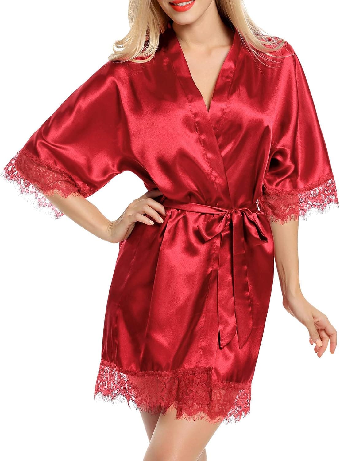 Avidlove Women Satin Kimono Robes Silk Short Bridesmaid Robe Lingerie Dressing Gown