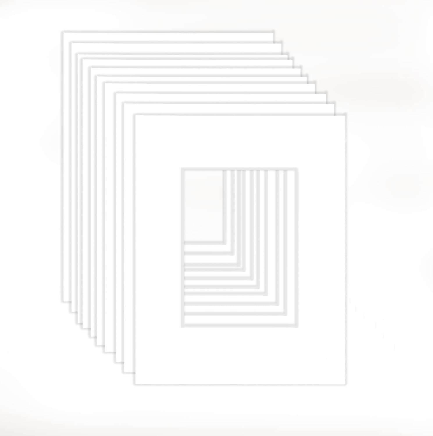 Frame Amo 12x12 White Mat for Picture Frame, Bevel Cut 8.5x8.5 Opening for 9x9 Image, White Core, 10-Pack