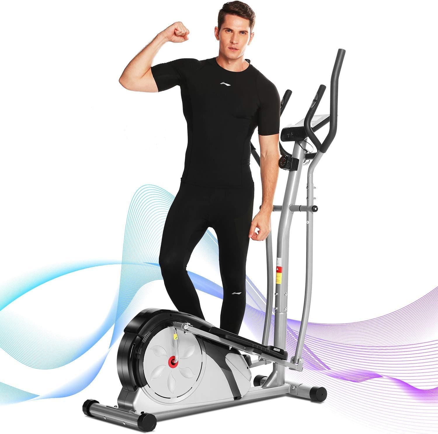 FUNMILY Elliptical Machine, Portable Magnetic Ellptical Exercise Machine with LCD Display for Home Office Use (Gray)