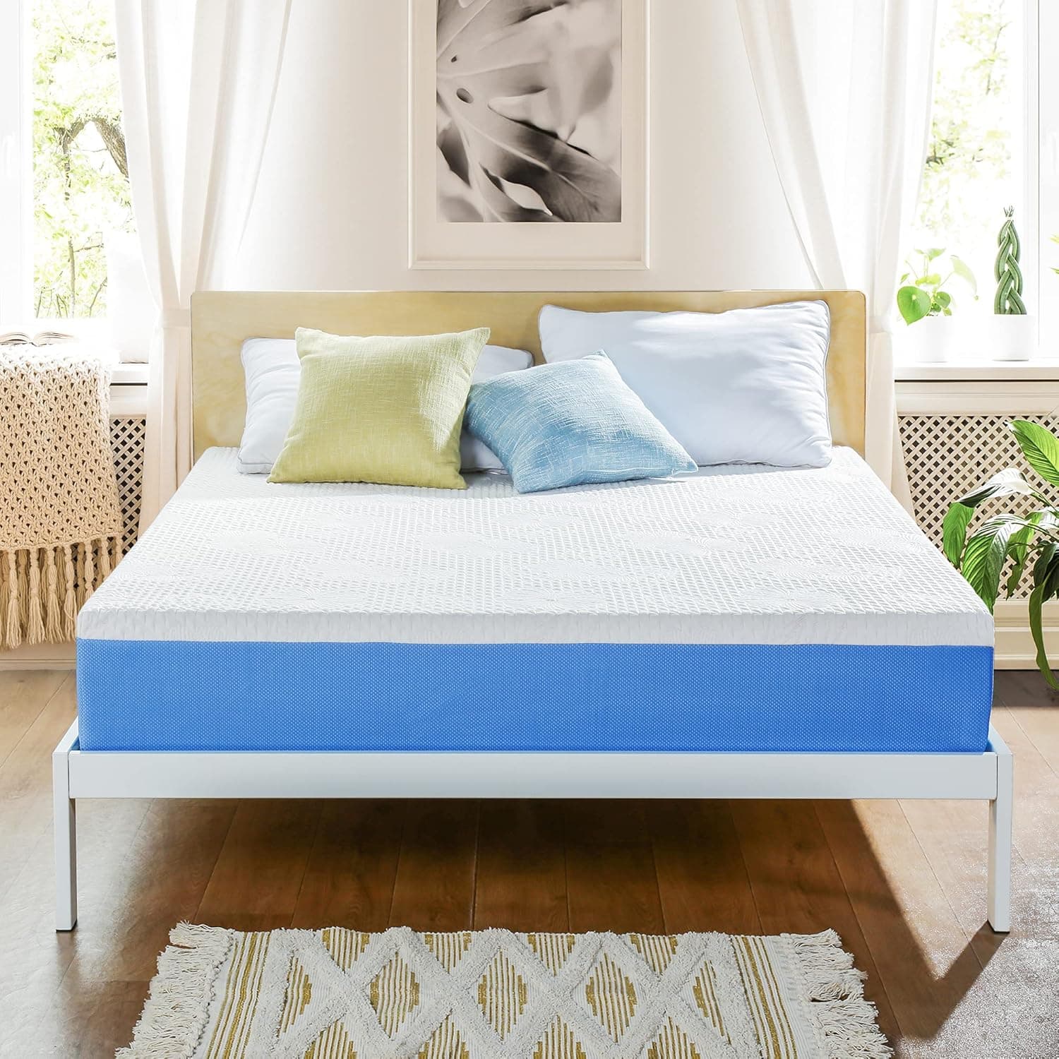 Olee Sleep 10 Inch Ventilated Gel Infused Memory Foam Mattress, CertiPUR-US® Certified, Blue, Full