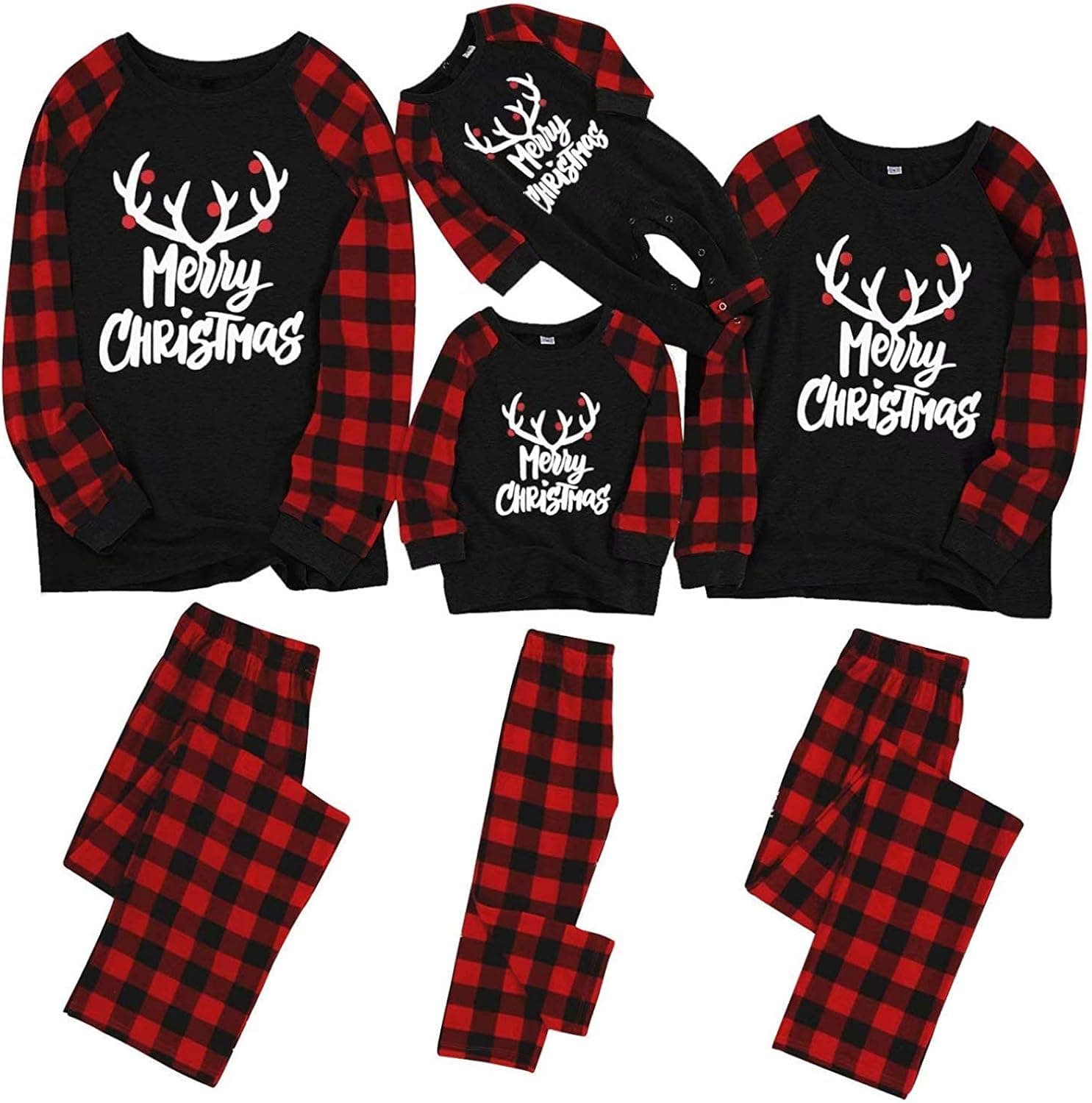 IFFEI Matching Family Pajamas Sets Christmas PJ's with Letter and Plaid Printed Long Sleeve Tee and Bottom Loungewear Men L