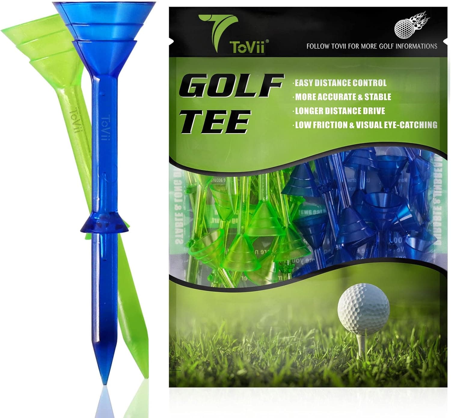 ToVii 3-1/4" Big Cup Plastic Golf Tees 40 Pack｜Excellent Durability and Stability Tees |Golf Plastic Tees Reduced Friction & Side Spin