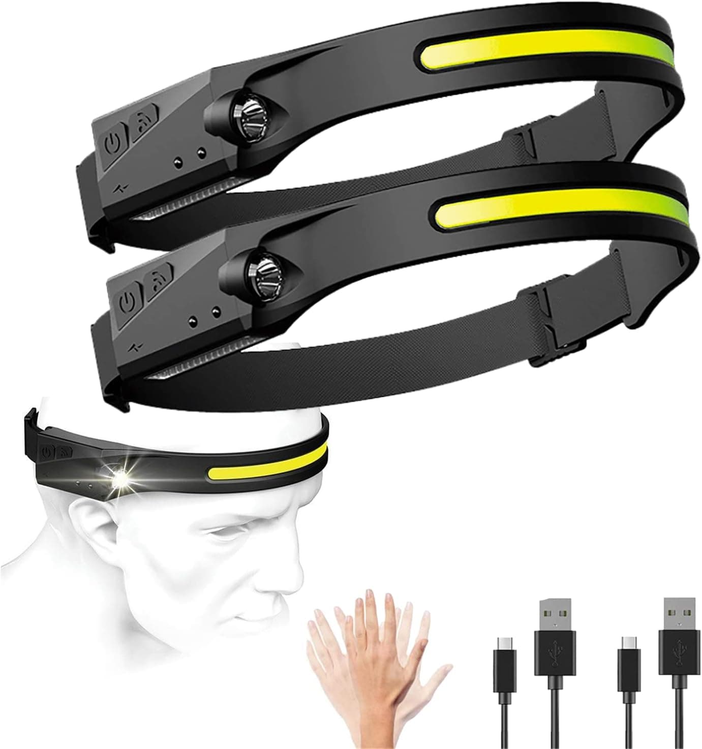 Strip Light Pro Headlamp, 230 Led Cob Headlamp, Striplamp, Light, USB Rechargeable Headlamp, Outdoor Waterproof Headlight(2 pcs)