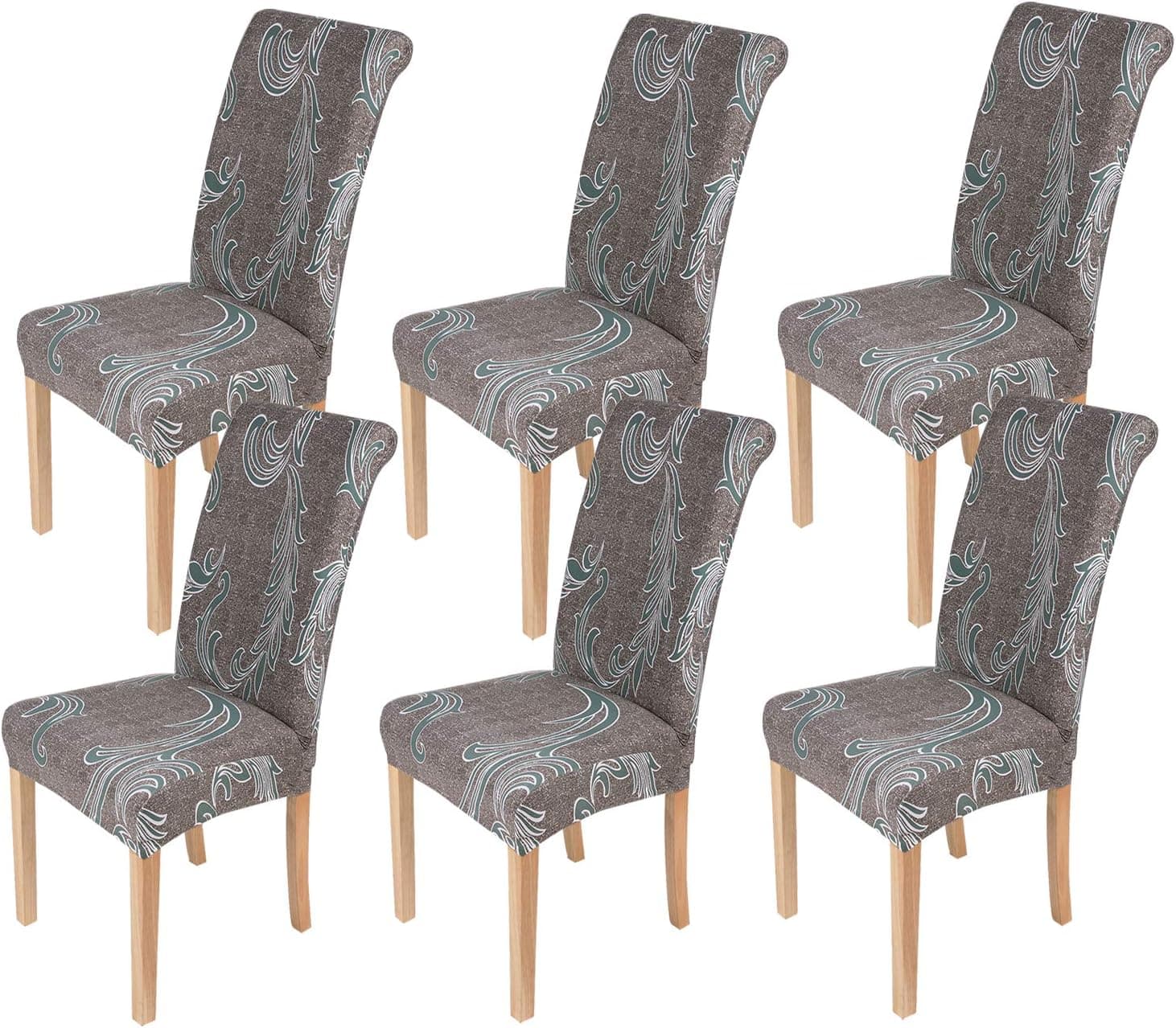 smiry 6 Pack Printed Dining Chair Covers, Stretch Spandex Removable Washable Dining Chair Protector Slipcovers for Home, Kitchen, Party, Restaurant (Brown)