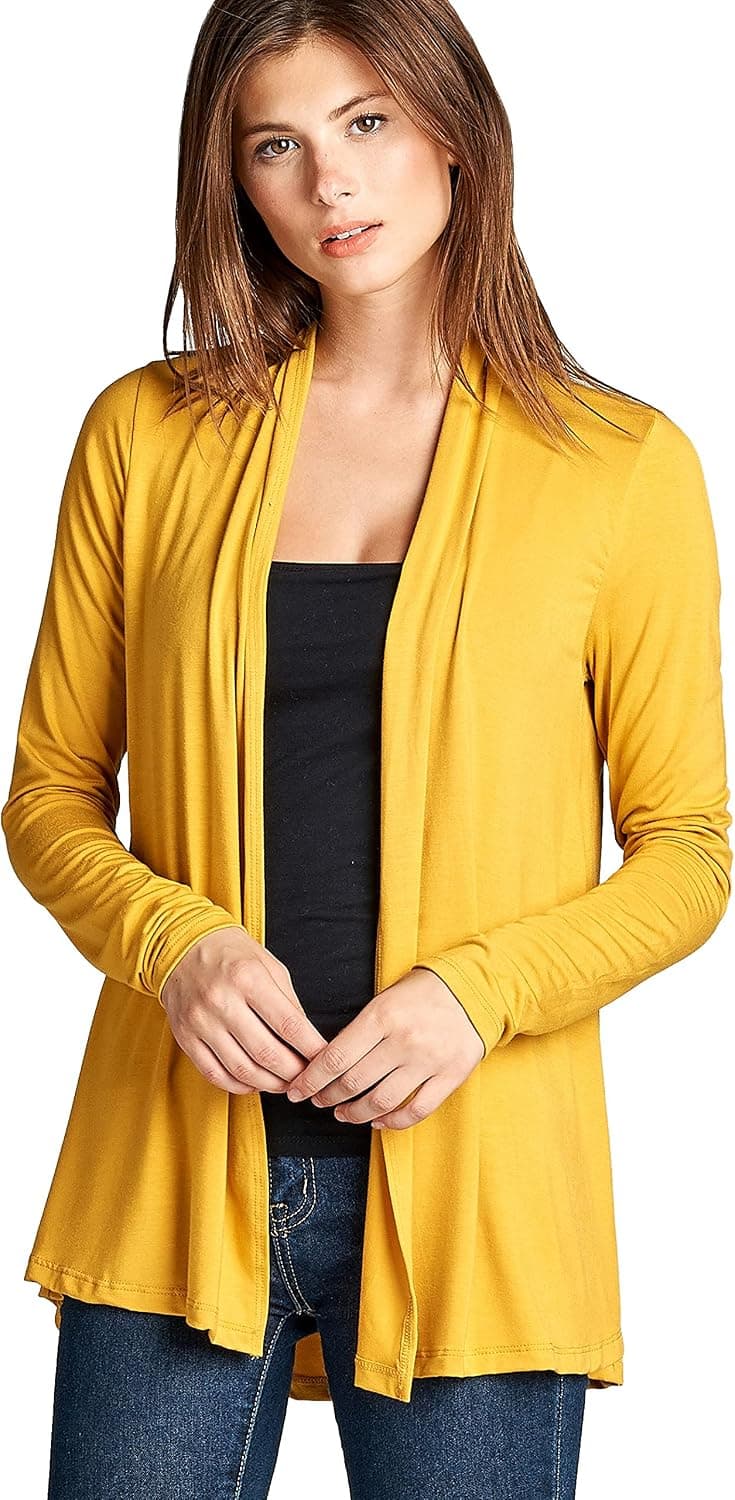 Women Casual Open Front Long Sleeve Lightweight Softest Bamboo Cardigan - Made in USA