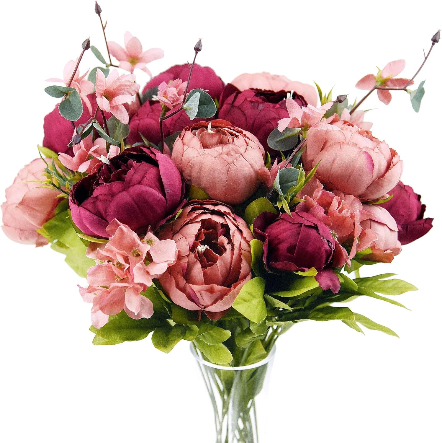 FiveSeasonStuff Vintage Artificial Peonies Silk Flowers and Hydrangeas for Wedding Bridal Home Décor – Beautiful Floral Centerpiece Arrangement Decoration with 2 Bouquets (Country Barn Red)