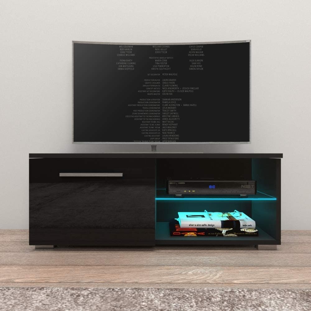 New Moon Modern TV Stand Matte Body High Gloss Doors with 16 Color LED (black, 40.5")
