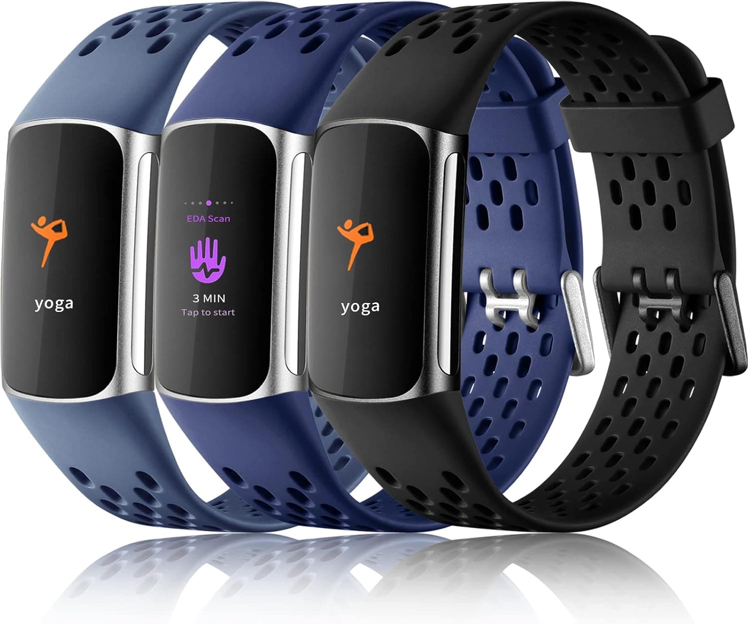 Maledan Compatible with Fitbit Charge 5 Bands Women Men - Breathable Sport Band Soft Waterproof Replacement Wristbands Strap for Fitbit Charge 5 Advanced Fitness Tracker, 3 Pack