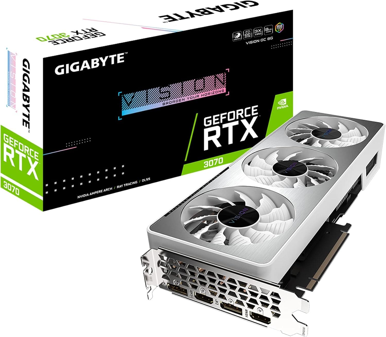 Gigabyte GeForce RTX 3070 Vision OC 8G (REV2.0) Graphics Card, 3X WINDFORCE Fans, LHR, 8GB 256-bit GDDR6, GV-N3070VISION OC-8GD REV2.0 Video Card (Renewed)