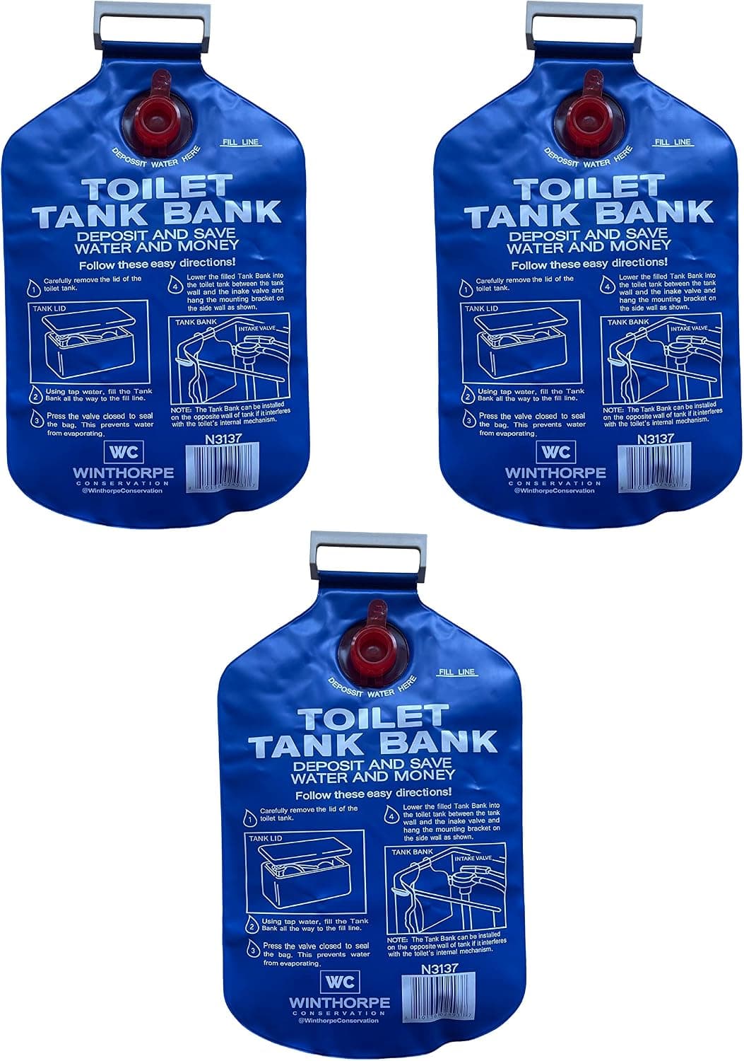 Toilet Tank Bank Water Conserving Tank Insert - 3 Pack
