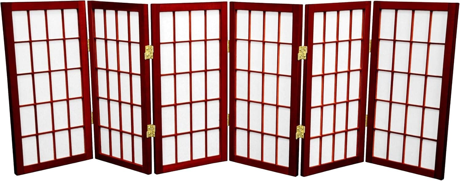 2 ft. Short Desktop Window Pane Shoji Screen - Rosewood - 6 Panels