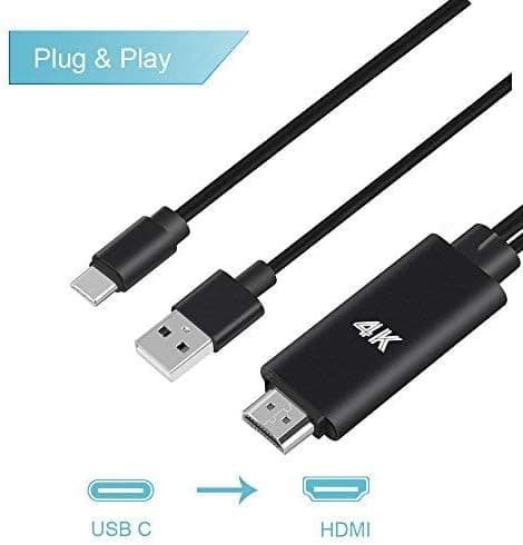 Onten USB C to HDMI Cable, 4K 6 Feet Metal Type C HDMI Cable with Charging for S8 S9 MacBook/Pro/iMac 2017/Chromebook Pixel/XPS 13 15 Thunderbolt 3 Compatible- Black