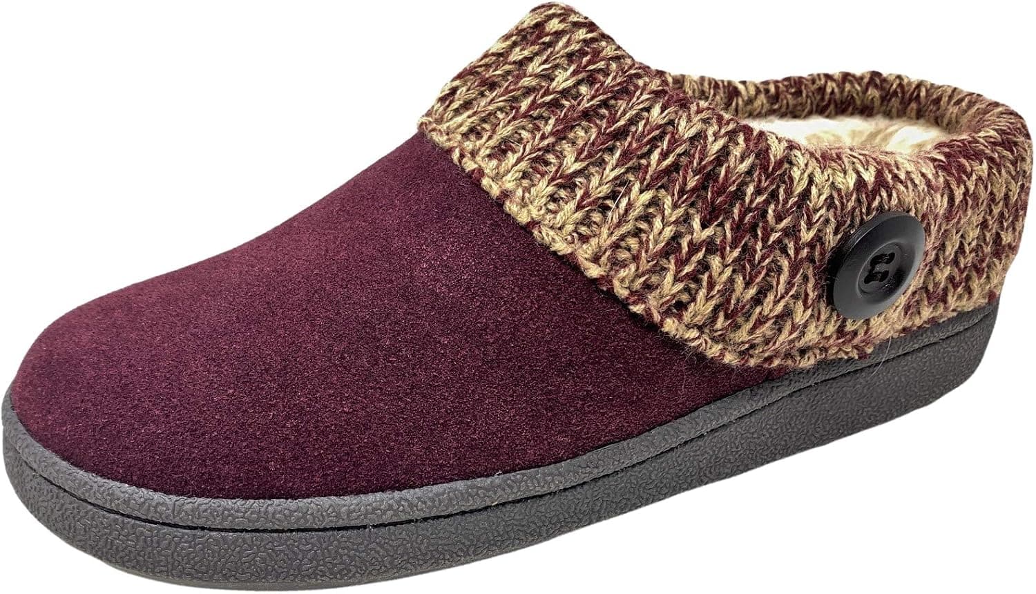 Clarks Womens Slipper Suede Leather Knitted Collar Clog Slippers - Plush Faux Fur Lining