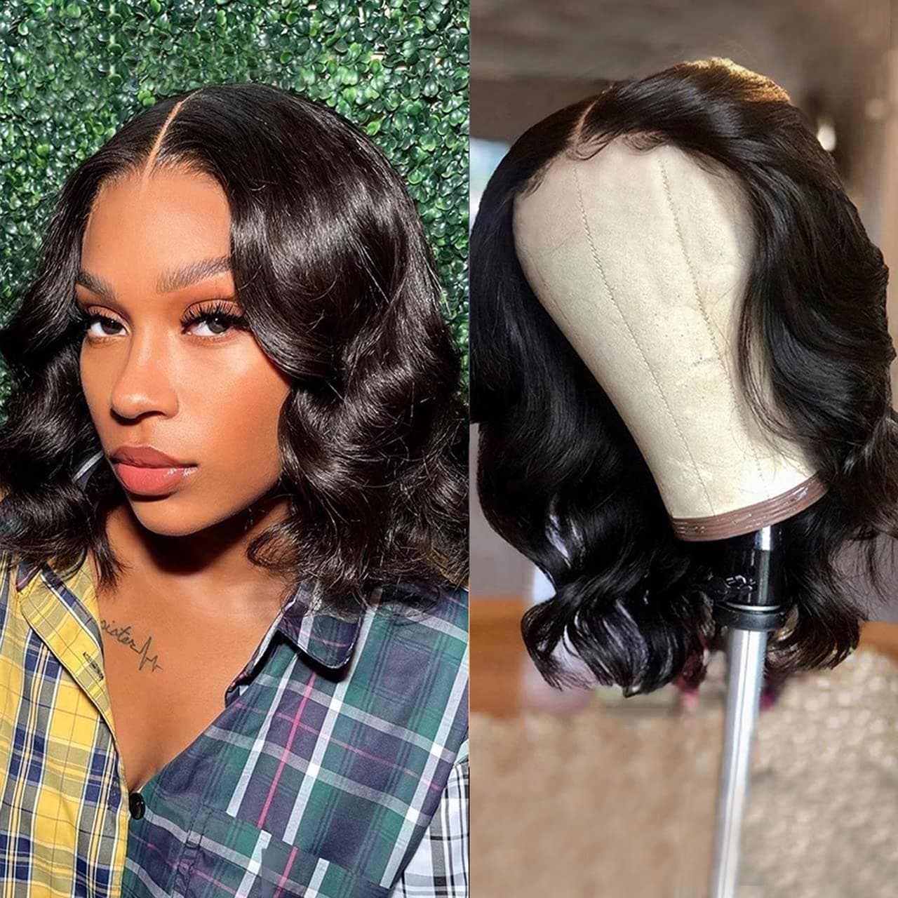RESACA Short Bob Wig Human Hair 4x4 HD Lace Front Wigs Human Hair Pre Plucked Glueless Brazilian Virgin Body Wave Closure Wigs for Black Women Wet and Wavy 150% Density (10 Inch, Natural Color)