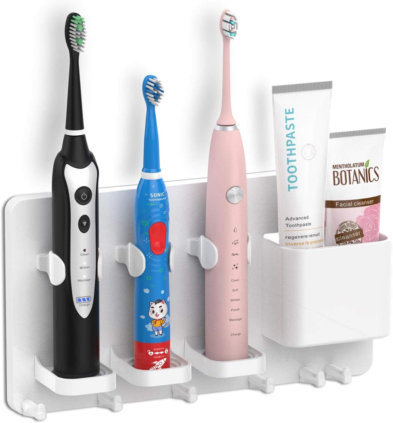 simpletome Adhesive Electric Toothbrush Holder Wall Mounted Razor Hanger Bathroom Organizer Box ABS (White)