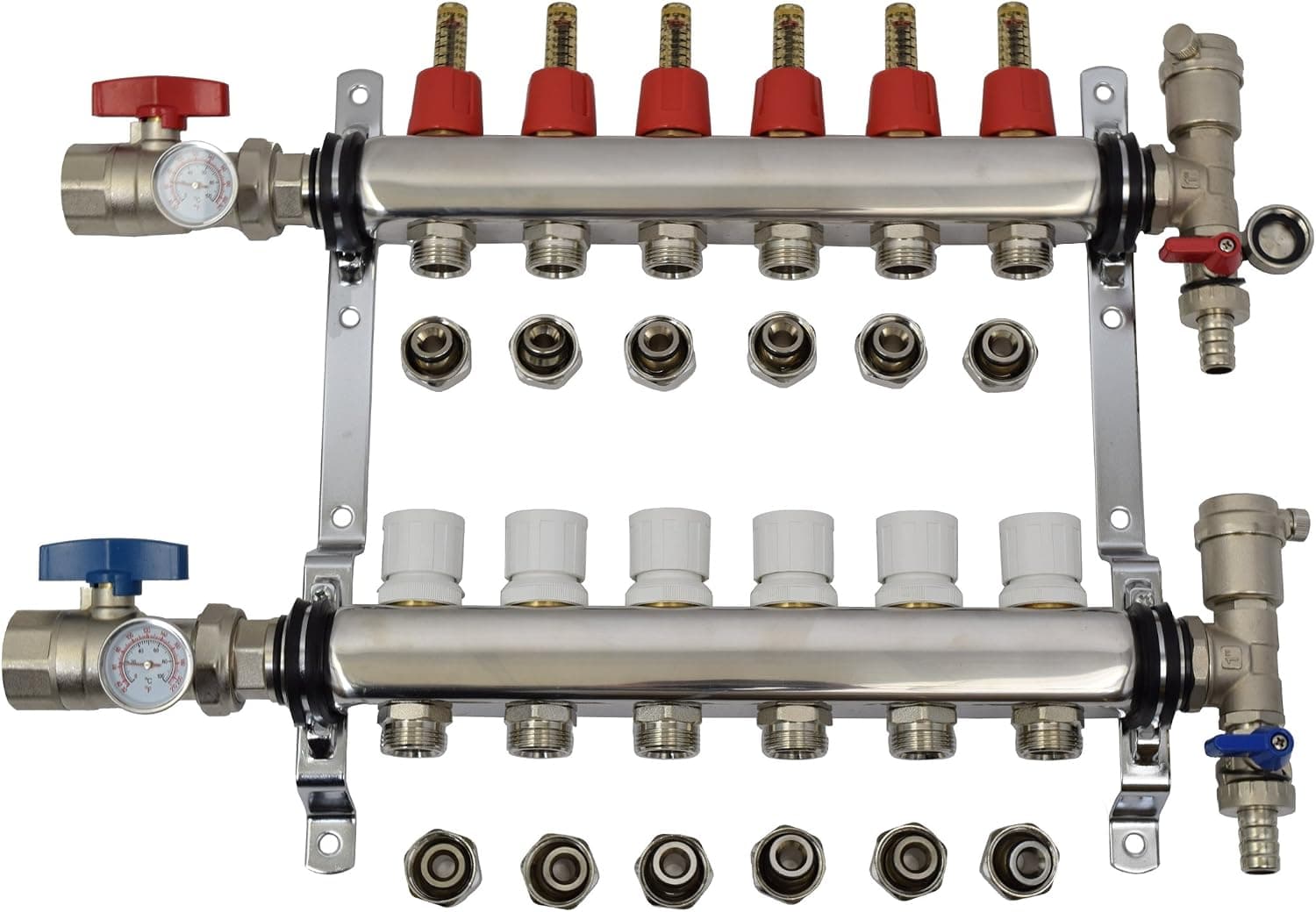 VIVO 6 Loop 1/2 inch Pex Manifold Stainless Steel Radiant Floor Heating Set, 6 Branch Kit (PEX-M12-6)