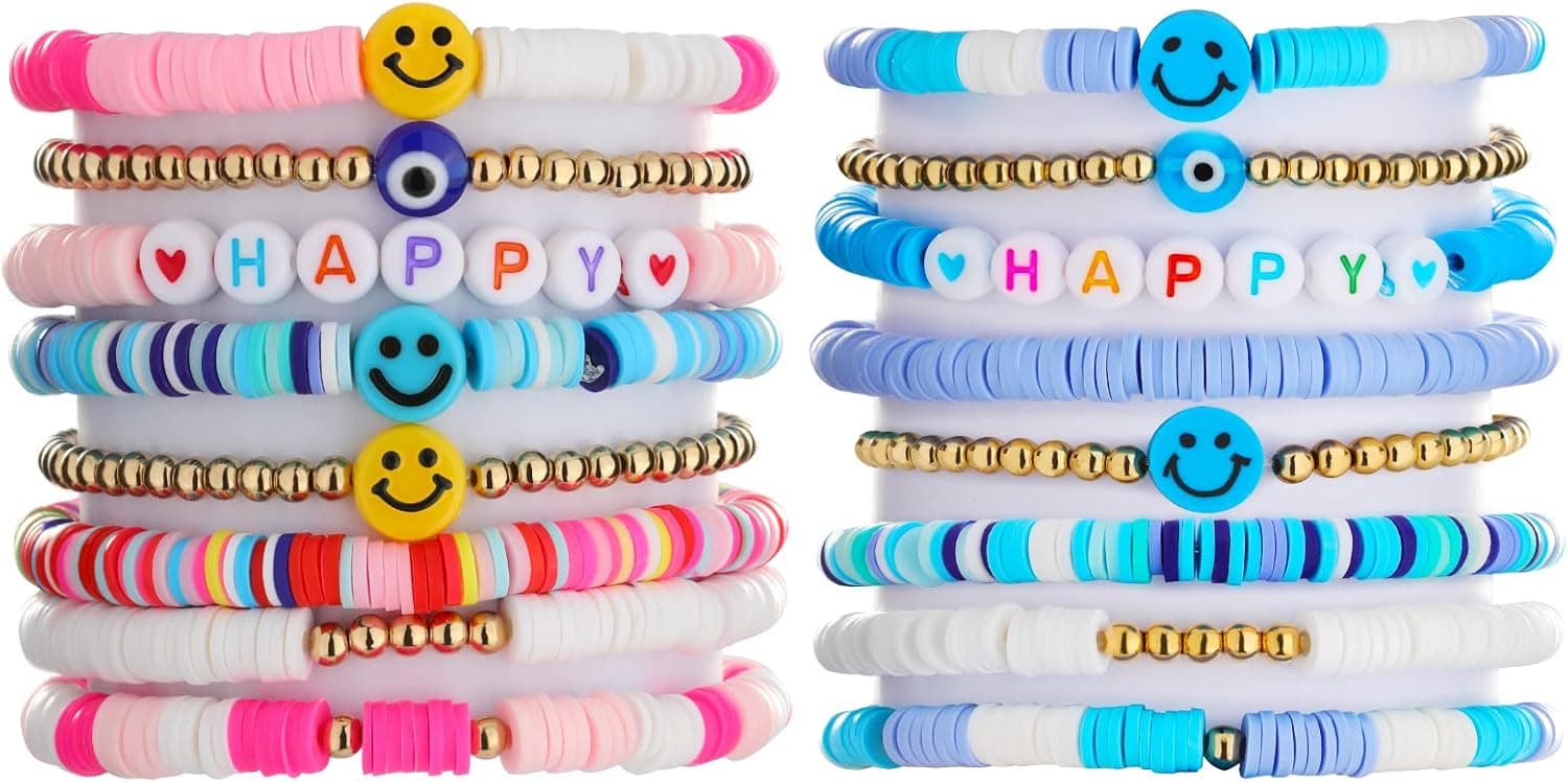 Yowivon Preppy Jewelry Bracelets for Teen Girls Trendy Stuff Y2K Jewelry Charm Bracelets Smiley Face Evil Eye Heishi Beaded Bracelets