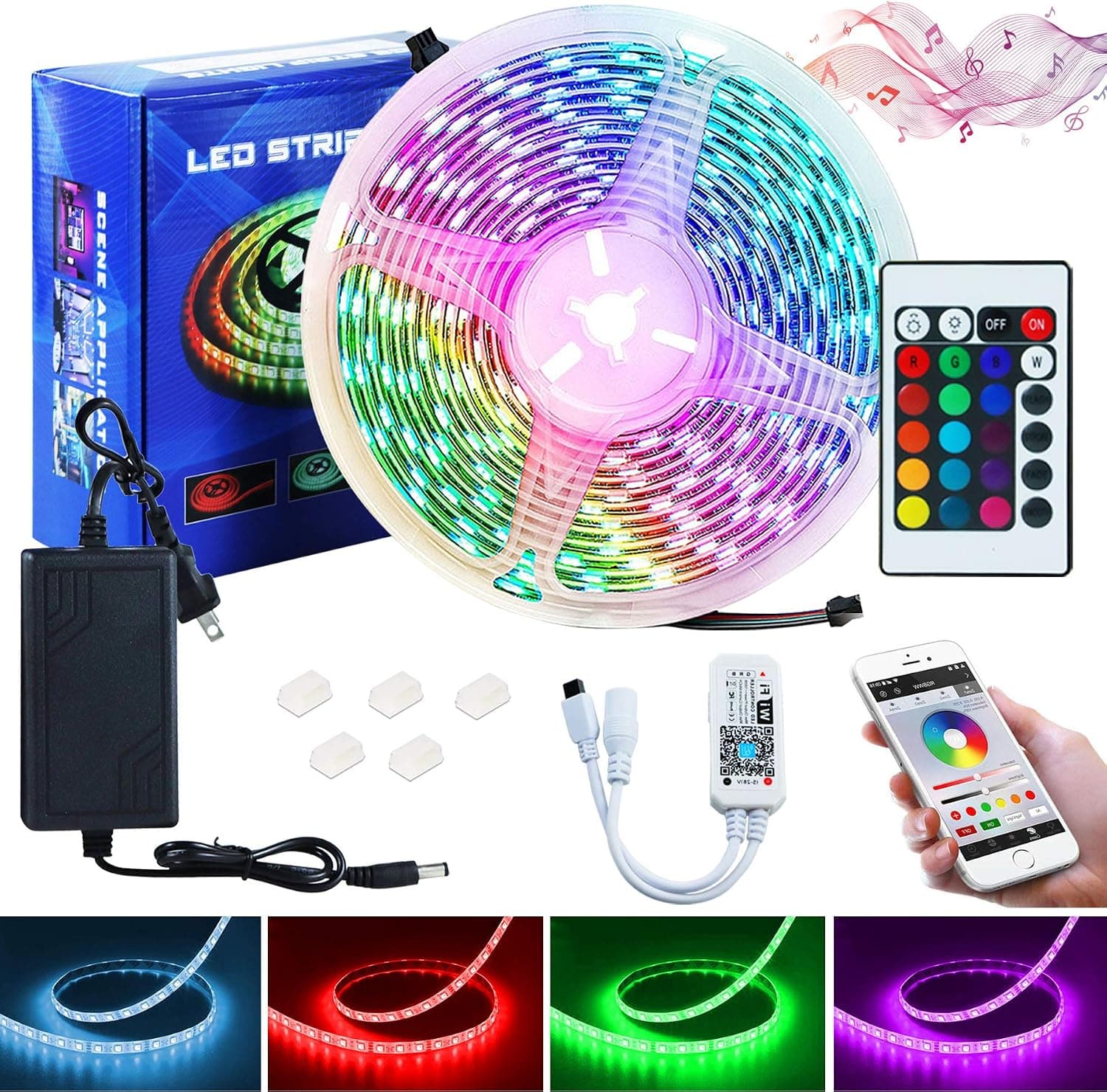 Alexa Smart LED Strip Lights for Bedroom Outdoor 16.4 ft Waterproof Music Sync Color Changing RGB Light 12V App and Remote, Christmas Party Decoration