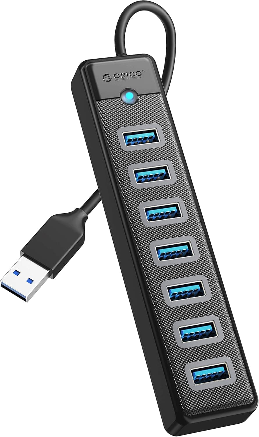 7-Port USB 3.0 Hub ORICO Ultra-Slim Data USB Splitter, for Laptop, PC, MacBook, Mac Pro, Mac Mini, iMac, XPS, Xbox, Flash Drive, Surface Pro and More USB Devices