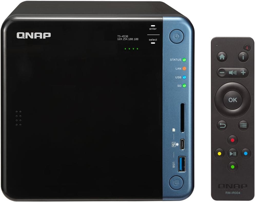QNAP TS-453B-8G-US 4-Bay Professional-Grade iSCSI NAS. Intel Celeron Apollo Lake J3455 Quad-core CPU with Hardware Encryption and Exclusive USB Type-C Quick Access Port.