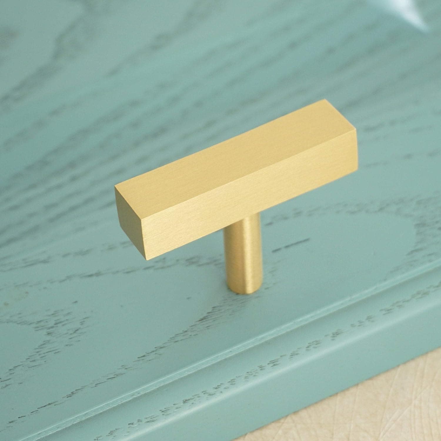 Solid Brass Kitchen Cabinet Knobs and Pulls Gold Square Tbar Furniture Cupboard Drawer Dresser Door Pull Handles Hardware Modern 4Pack (4)