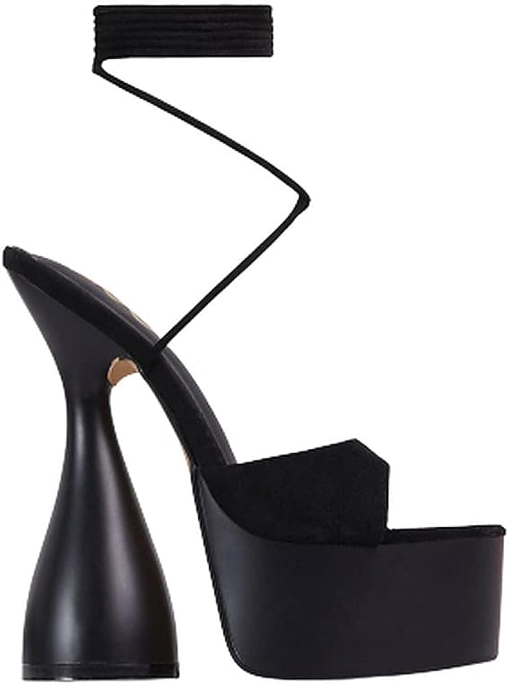 Women's Lace up Platform Chunky High Heel Open Toe Sandals