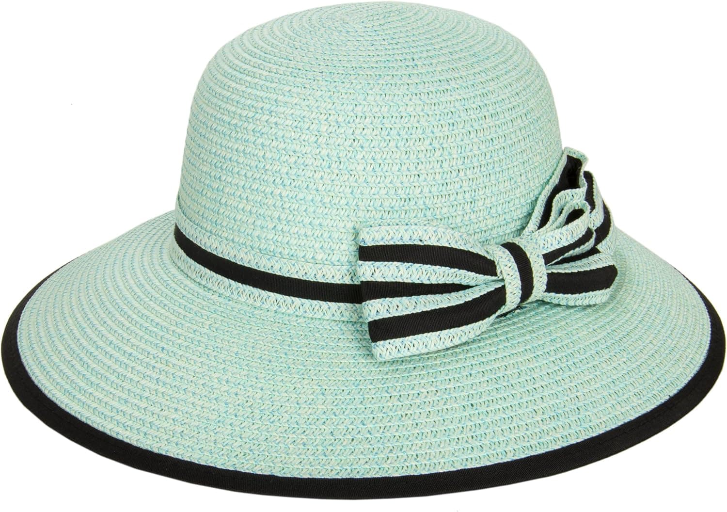 Aerusi Ladies Women Straw Panama Summer Beach Sun Hat Trilby Fedora w, Bow Band