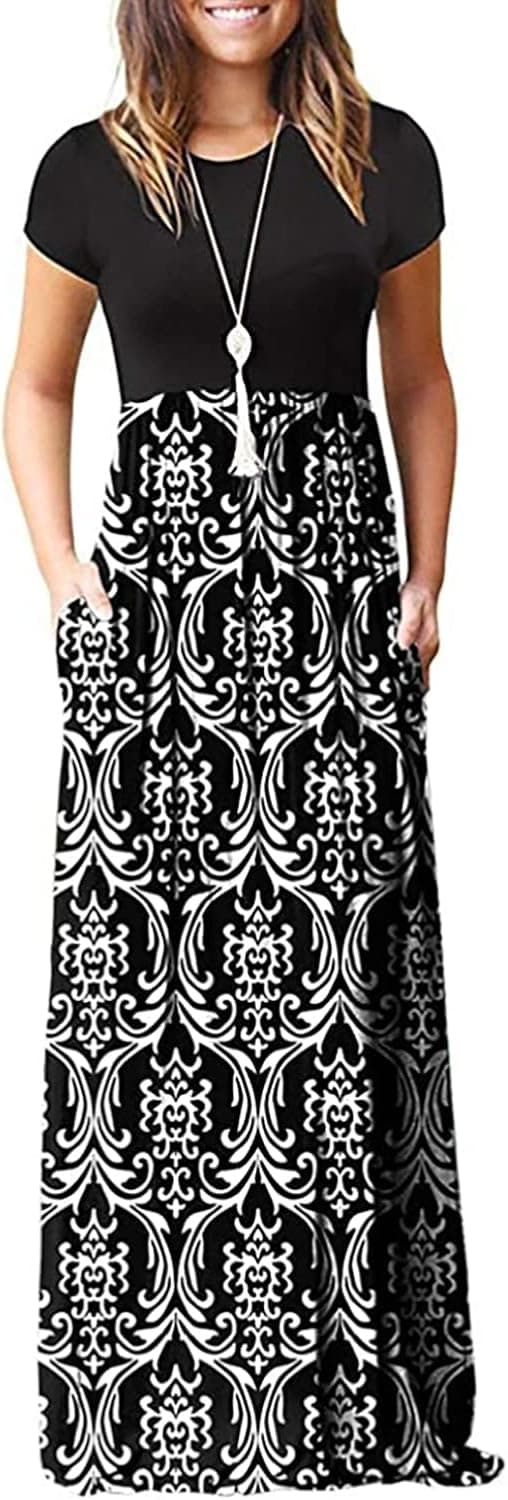 HAOMEILI Women's Short/Long Sleeve Loose Plain Long Maxi Casual Dresses with Pockets