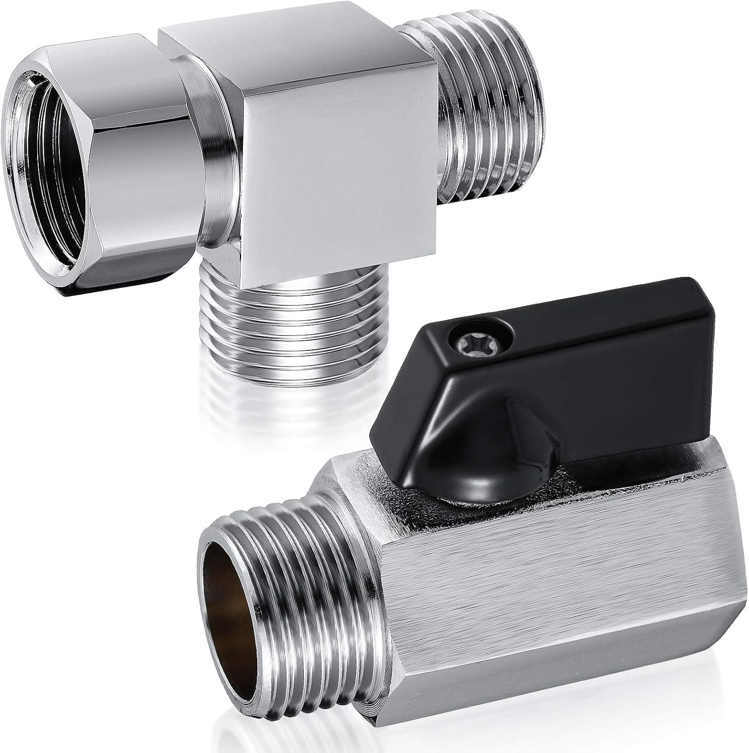 1/2 Inch Mini Ball Valve with Brass Chrome 3 Way Diverter T Shape Adapter Brass Shut-Off Valve for Angle Valve Hose