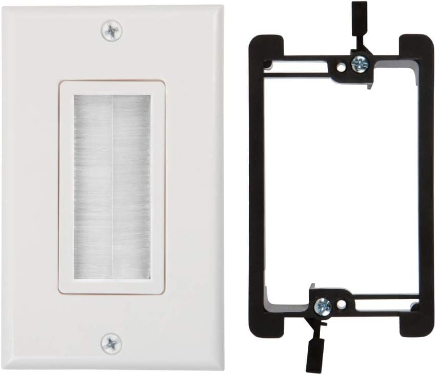 BUYER'S POINT Single Gang Brush Wall Plate | UL Listed Outlet Cover w/Mounting Bracket, Perfect Cord Concealer for Wall Mount TV, Gaming PC and Home Theater Systems (White/Ivory) — 1 Pack