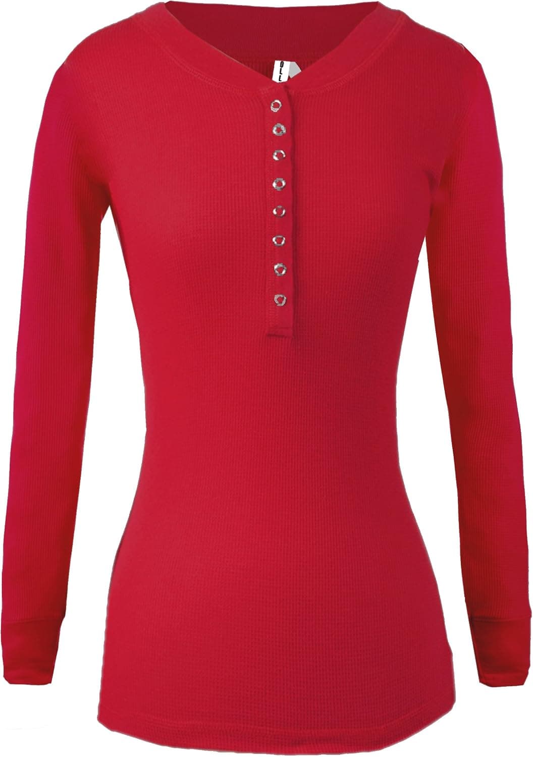 Ollie Arnes Women's Warm Solid Long Sleeve Thermal or Cotton Knit Henley Tops 18_DEEP_RED L
