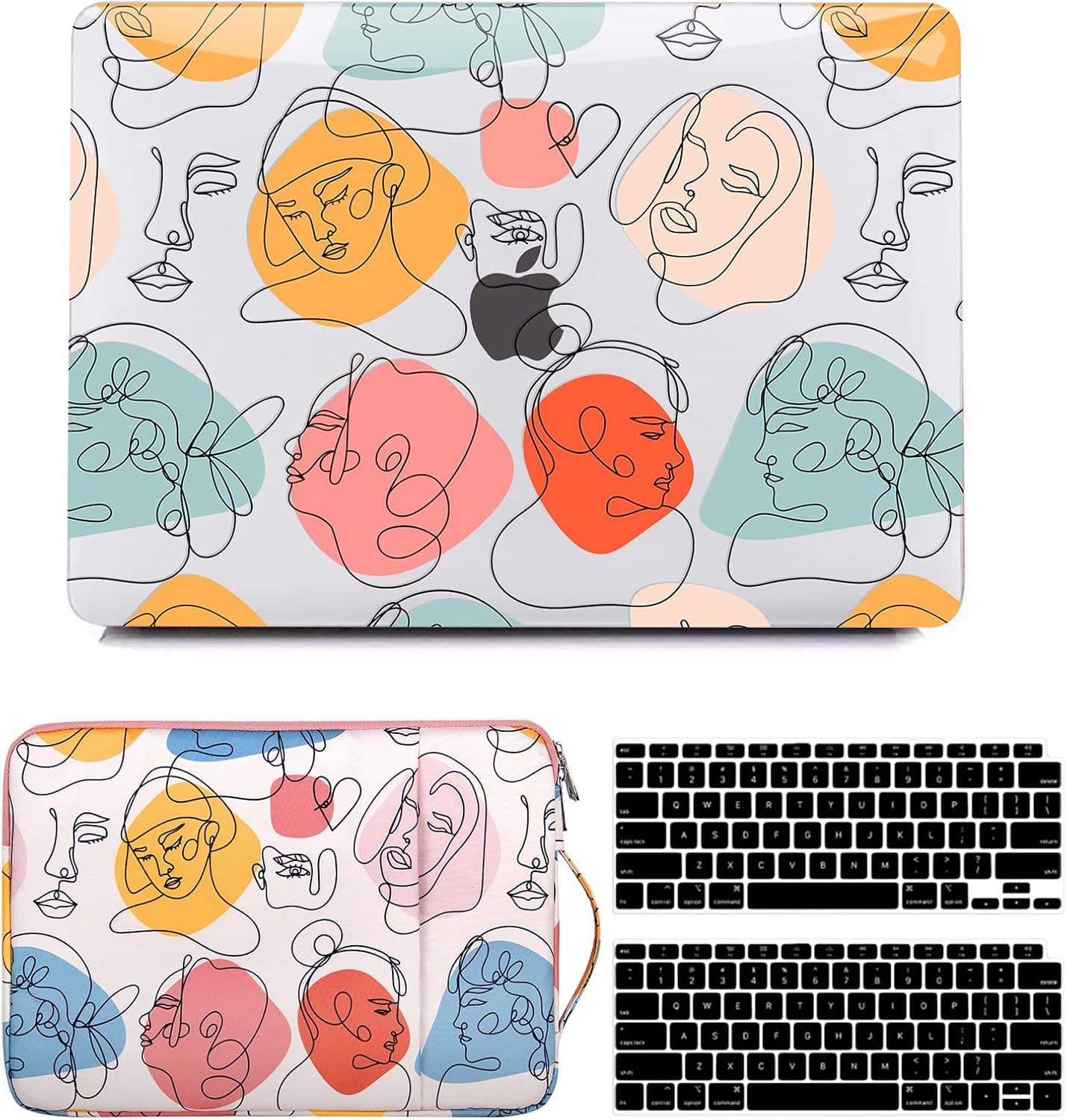 Anban Compatible with MacBook Air 13 inch Case 2021 2020 2019 2018 Release A2337 M1 A2179 A1932 with Touch ID, Plastic Laptop Hard Shell Case & Cute Face Laptop Sleeve & Keyboard Cover Retina, Face