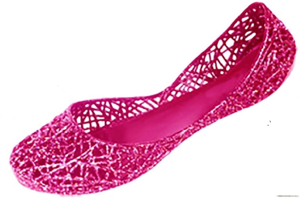 Womens Slip On Ballet Flats Jelly Shoes W/Glitter Overlay (11, Fuchsia 4530)