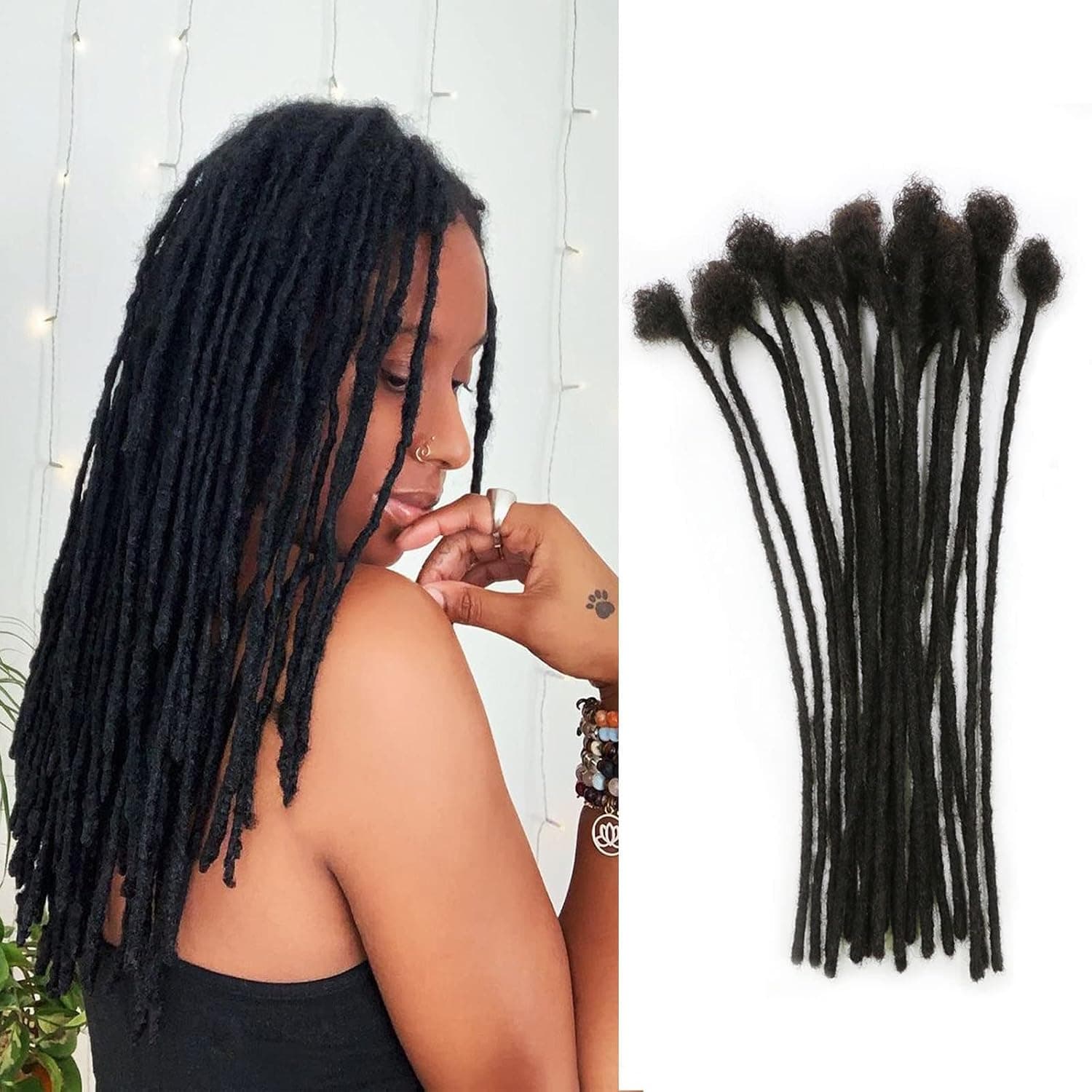 Coriario 100% Real Human Hair Dreadlock Extensions for Women Men Kids 0.4cm Thickness 12 Inch 10 Strands Can be Dyed Curled and Bleached Full Handmade Permanent Soft Loc Extensions Human Hair Natural Black