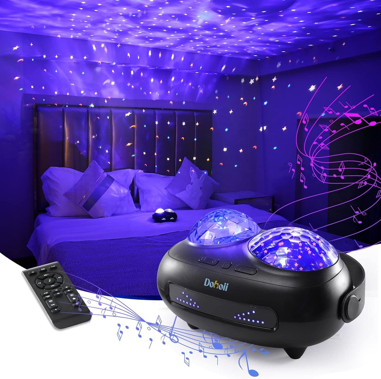 Dohoii Star Projector, Galaxy Projector Night Light for Kids, Ocean Wave Projector with Bluetooth Speaker & White Noise, Rechargeable Table Projection Lamp for Bedroom, Ceiling, Party (Black)