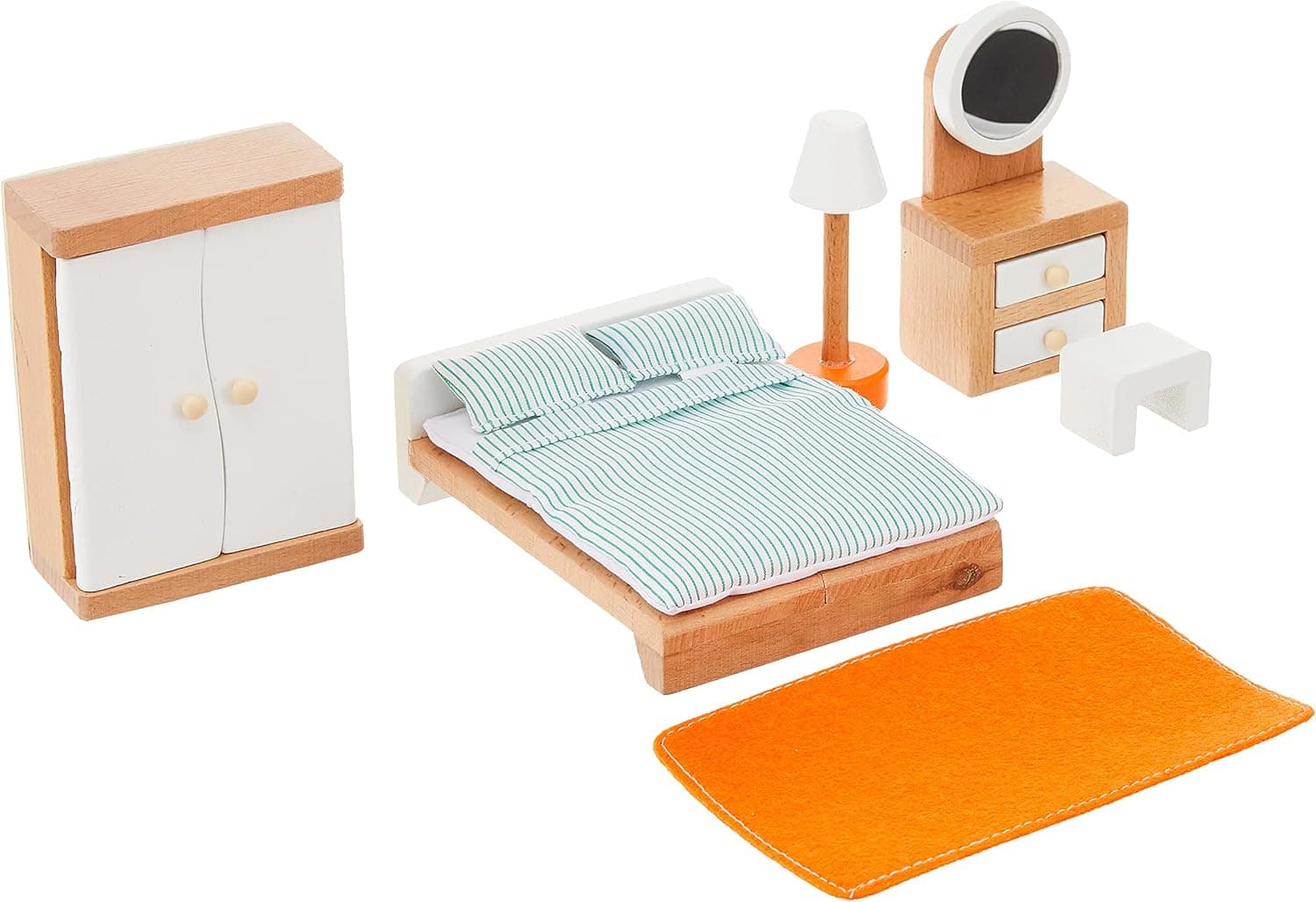 Hape Wooden Doll House Furniture Master Bedroom Set,White