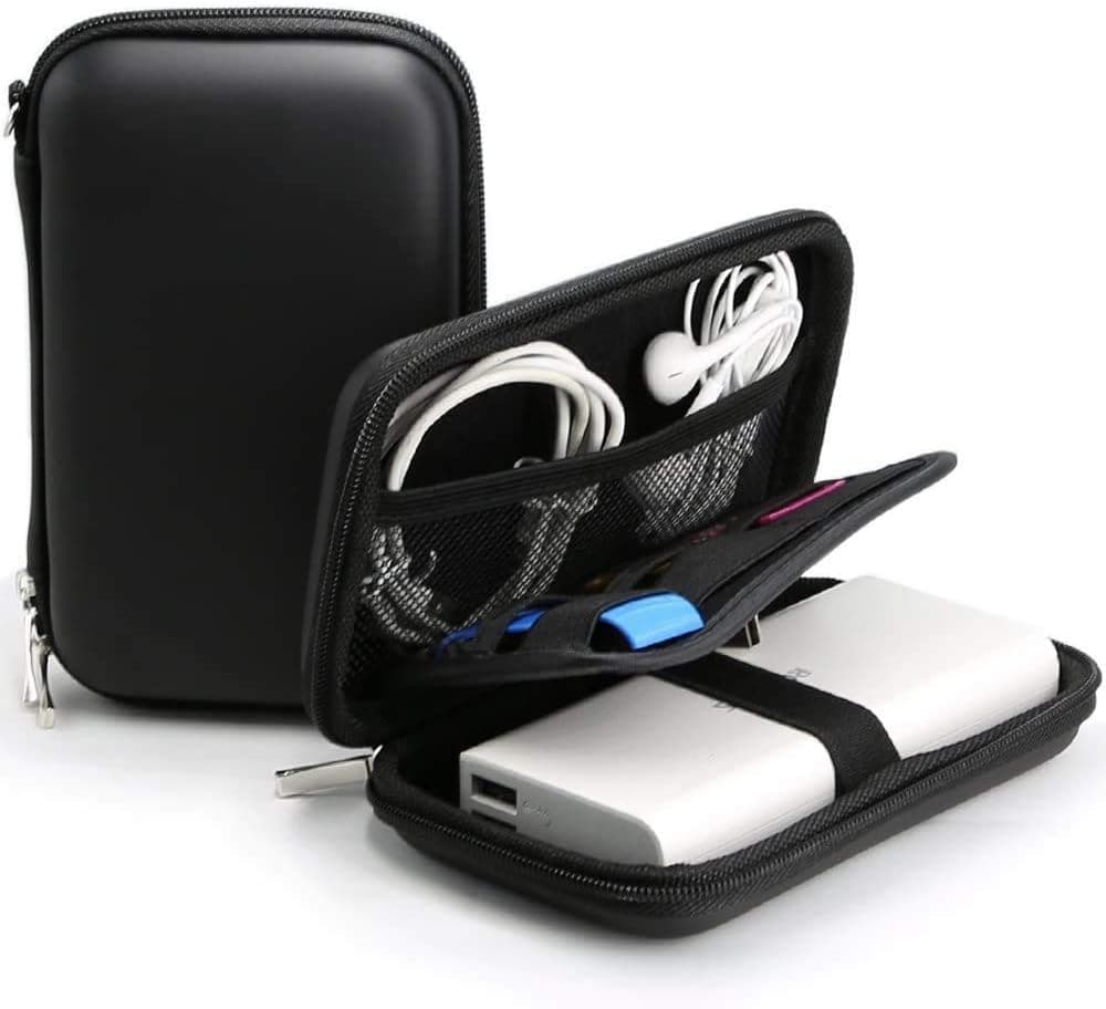 iMangoo Power Bank Pouch iWatch Bands Carrying Case, Shockproof Protective Earbuds EVA Case Impact Resistant Travel Organizer Sleeve USB Cables Adapter Case Smooth Coating Bag Zipper Wallet Black