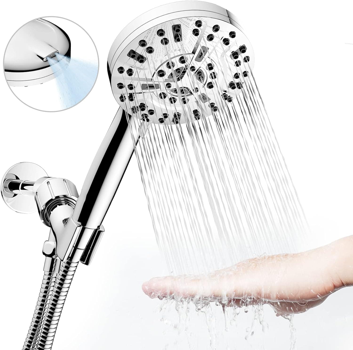 High Pressure Shower Head Set - Srdove 10 Functions Handheld Shower Head with 80 Inch Stainless Steel Hose Adjustable Bracket Built-in 2-Spray Power Cleaning Functions for Tubs Tiles Pets Cleaning