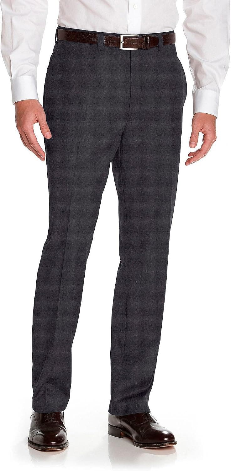 Calvin Klein Men's Modern Fit Performance Flat Front Dress Pant, Dark Charcoal, 42W x 30L