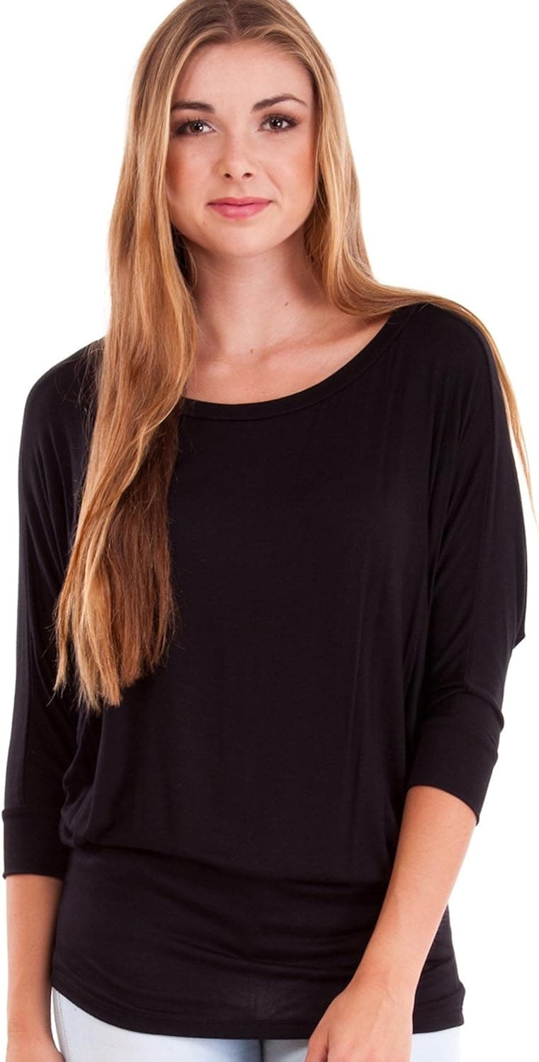 Ladies Dolman Style 3/4 Sleeve Long Hem Top, Multiple Colors S-3XL