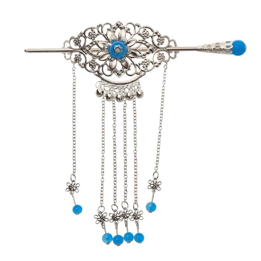 Vintage Hairpin For Women,Flower Beaded Bell Tassel Hair Stick Clip Headwear Hair Accessory
