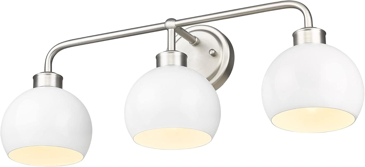 TOUNISAR Vanity Lights for Bathroom, 3-Light Vanity Lighting Fixtures for Mirror, Modern Bathroom Vanity Light in Brushed Nickel and White Metal Finish, V9026-3 WH+BN